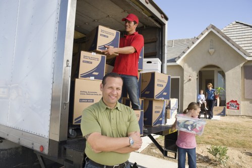 Packed household items ready for transport during a Bow removal