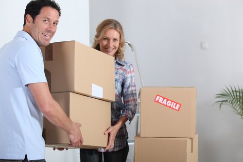 Boxes and furniture being loaded for a Bow house or flat move